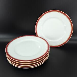 Raynaud Limoges Ceralene Diplomat Salad Plate Red White Gold 7 5/8" Set 6 FLAW